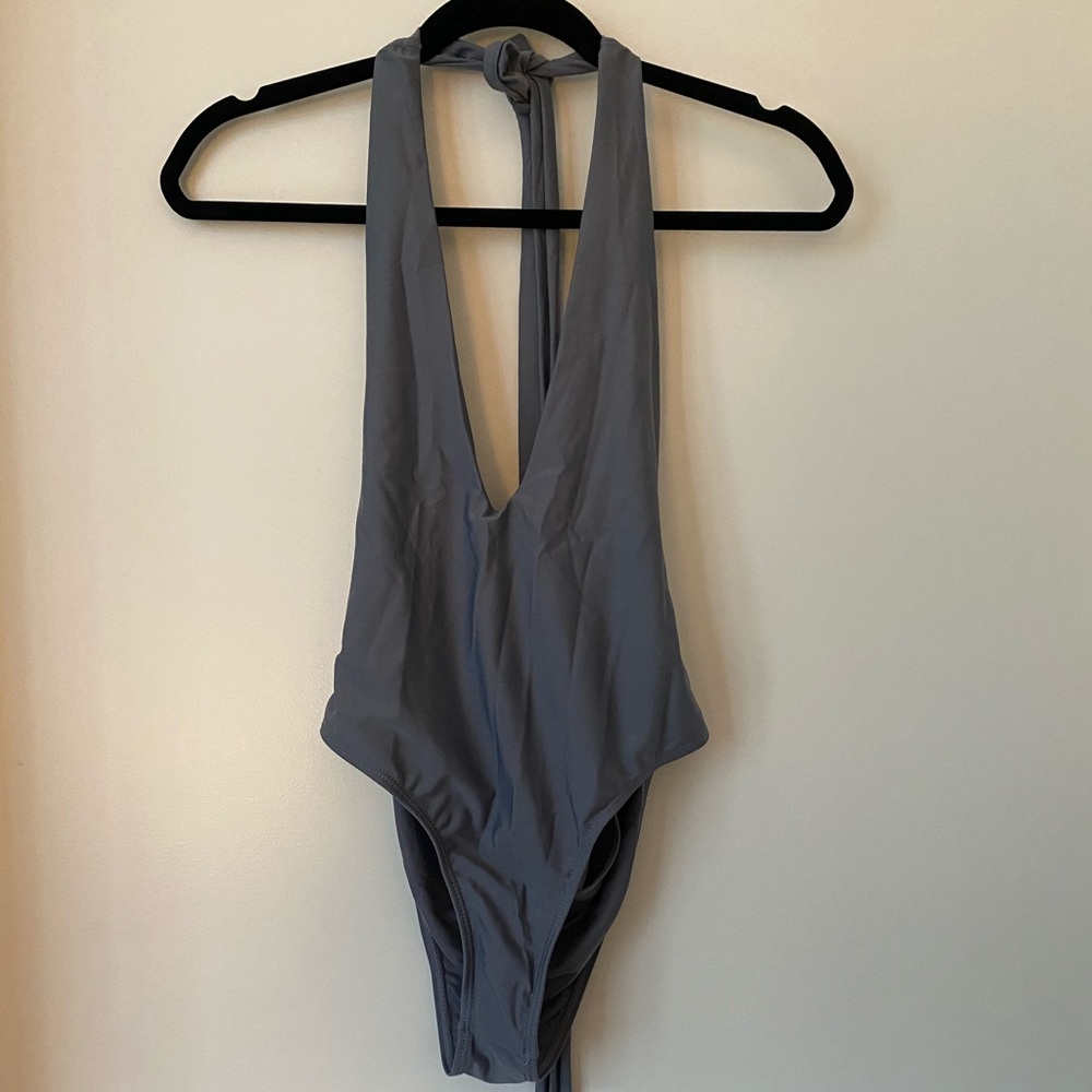 Grey one piece bathing suit